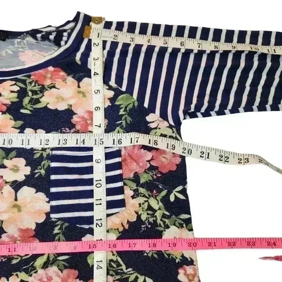 Lemon Tree Multicolored Striped Long Sleeves Floral Body Top Size L *See Descrip - Picture 7 of 14